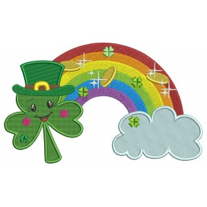 Lucky Shamrock With a Rainbow St. Patrick's Day Filled Machine Embroidery Design Digitized Pattern